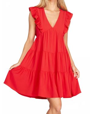 She + Sky Sleeveless Woven Ruffled Dress - Red