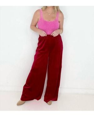 Zenana Velvet Wide Leg Pants - Red