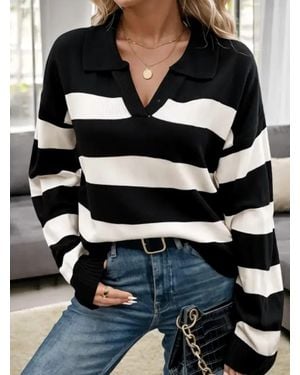 anna-kaci Amika Striped Collared Sweater - Black