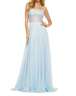 Sherri Hill Strapless Delicate Floral Prom Dress - Blue