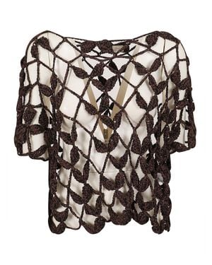 Antonelli Saponaria Sequined Crochet Short Sleeve Top - Black