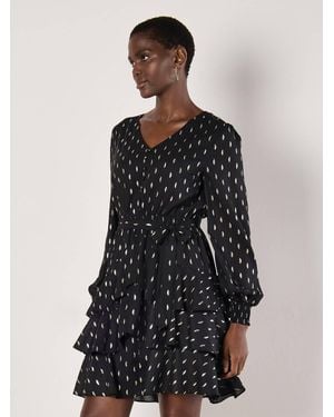 Apricot Foil Spot Layered Long Sleeve Dress - Black
