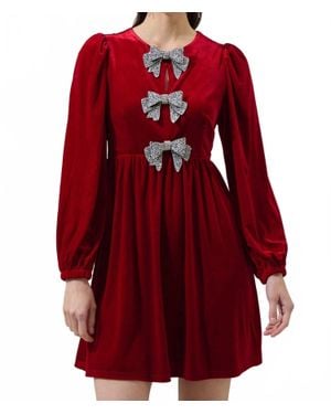 Sugarlips Bridget Bow Velvet Long Sleeve Mini Dress - Red