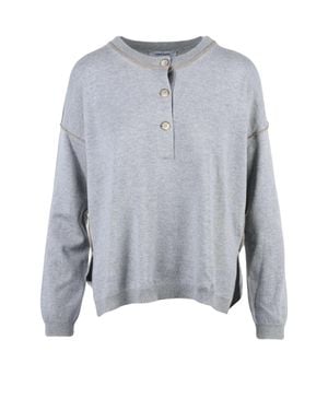 Gran Sasso Serafino Partial Button Wool-Blend Cardigan - Blue