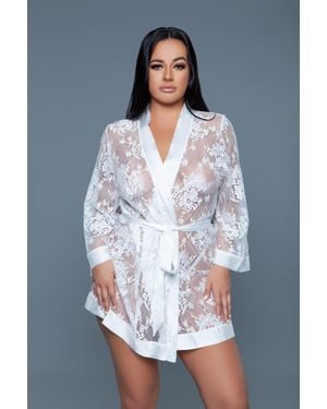 TRUEDAMES Elegant Lace & Satin Tie-Front Robe - Gray