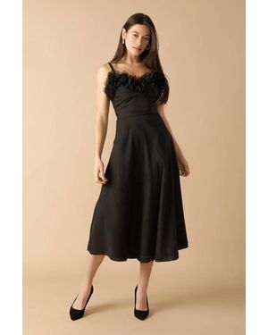 TRUEDAMES Whispering Pines Woven Midi Dress - Black