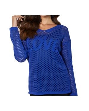 French Kyss Love Crochet V-Neck Top - Blue