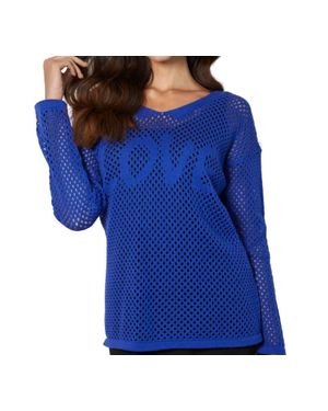 French Kyss Love Crochet V-Neck Top - Blue