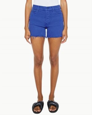 Mother Skipper Long Fray Shorts - Blue