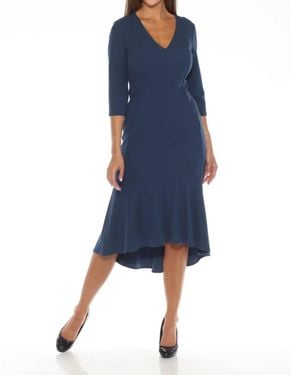 Joseph Ribkoff V-Neck High Low Midi Mermaid Dress - Blue