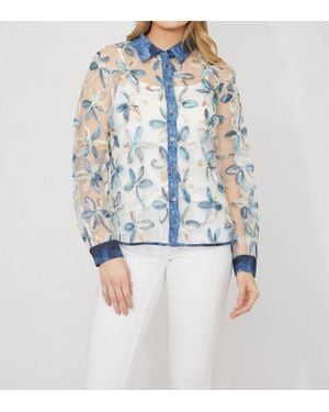FRANK LYMAN Floral Puff-Sleeve Blouse - Blue