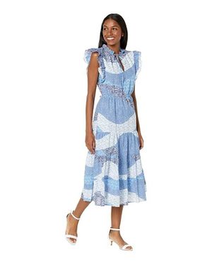 Steve Madden Bb Dakota By Zappos Print Lab Dress Large Petite Khd333 - Blue