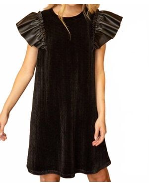 Voya Stone Fox Cable Velvet Dress - Black