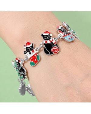 Fashnzfab Enamel Christmas Cat Link Magnetic Bracelet - Black