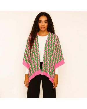 TRUEDAMES Geometric Pattern Print Ruana Poncho - Green