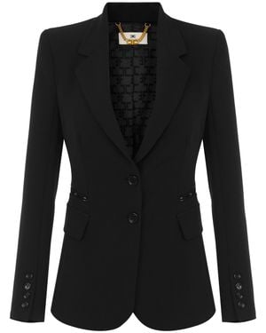 Elisabetta Franchi Structured Tailored Jacket With Notched Lapel And Subtle Hardware - Black