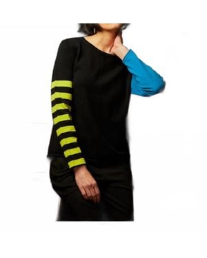 Elena Wang Colorblock Long Sleeve Sweater - Black