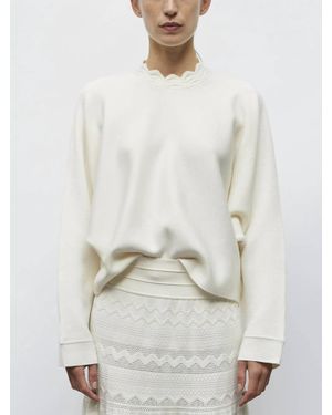 Molli Dario Knit Scalloped Collar Sweater - White