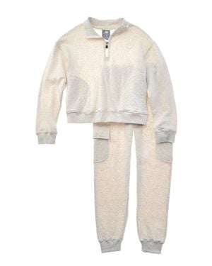 New Balance 2Pc 1/4-Zip Pullover & Cargo Jogger Pant Set - White