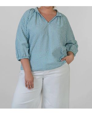 Finley Floaty Blouson-Sleeve Seersucker Top - Blue