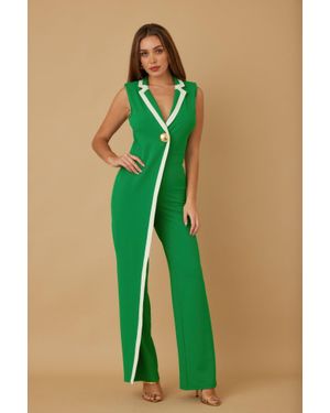 TRUEDAMES Single Golden Bell Button Jumpsuit - Brown