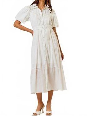 Lalavon Frankie Button Down Tiered Midi Dress - White