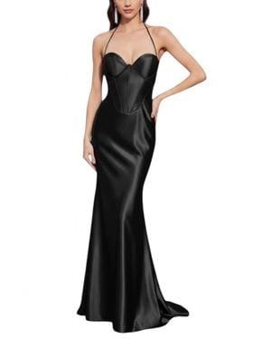 Cinderella Divine Halter Satin Corset Fitted Prom Dress - Black