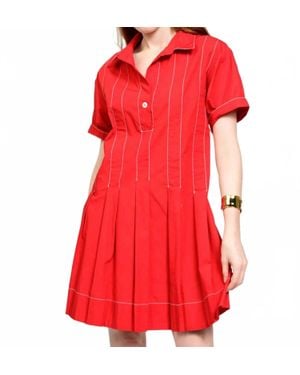 Ivy Jane Pleated Shirt Dress - Red
