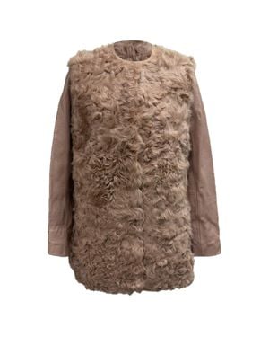 Maje Textured Shearling Coat - Brown
