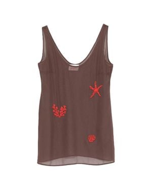 MC2 Saint Barth Scoop Neck Sleeveless Top With Beaded Marine Appliqués - Red