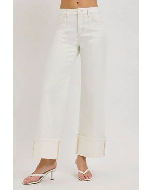 Risen High Rise Crop Wide Pants - White