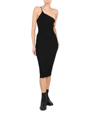 Helmut Lang Asymmetrical One-Shoulder Midi Dress - Black