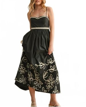 Miou Muse Patch Detailed Embroidered Midi Dress - Black