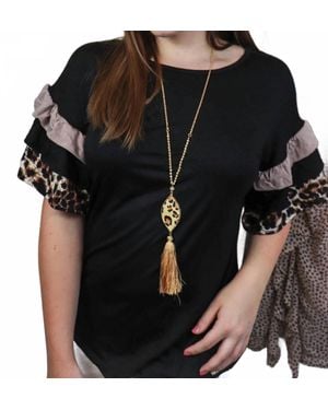 Celeste Cheetah Ruffle Sleeve Top - Black