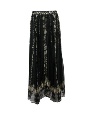 Alice + Olivia Pleated Midi Skirt With Floral Pattern And Integrated Underskirt - Black