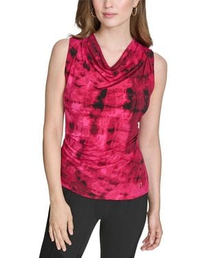 Halston Printed Cowl Neck Jersey Top - Red