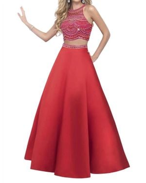Blush Prom Crystal Embellished Mikado Two Piece Gown - Red