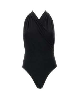 ANDAMANE Vina Plunging Halter Neck Stretch Bodysuit - Black