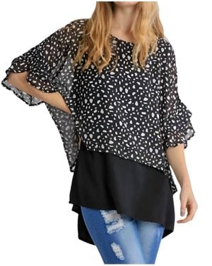 Umgee Animal Print Chiffon Layered Overlay Top - Black
