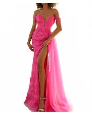 Clarisse Lace High Slit Prom Dress - Pink