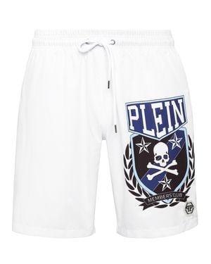 Philipp Plein Long Swim Boxer Skull & Bones - Blue