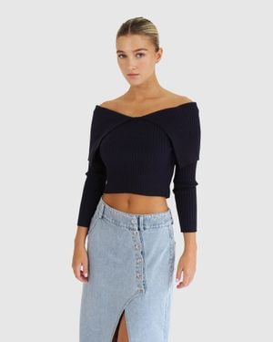 Belle & Bloom More Than Words Collared Knit Top - Blue