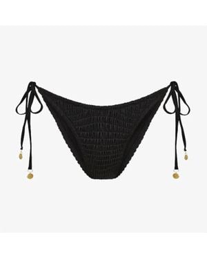 Kulani Kinis Shirred Dipped Cheeky Tie Bikini Bottom - Black