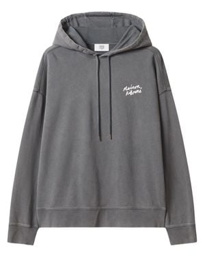 Maison Kitsuné Organic Cotton Rib-Knit Hooded Sweater - Gray
