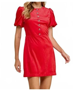 TCEC Veronica Velvet Button Dress - Red