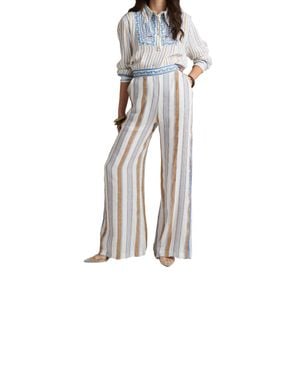 PHO® Firenze Striped Embroidered Fabric Wide-Leg Pants - White