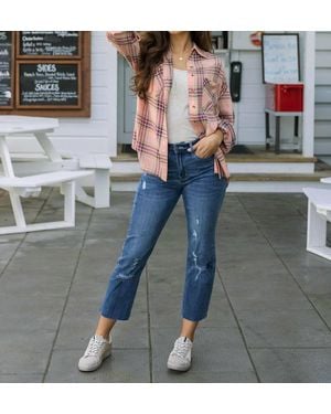 Grace and Lace Spring Dune Plaid Button Up - Blue