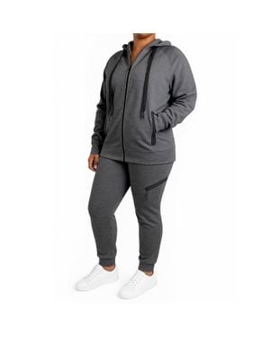 Blu Rock Loose Fit Full Zip Up Tech Fleece Hoodie & Jogger Set - Black