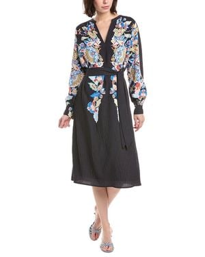 Tahari Split Neck A-Line Dress - Black