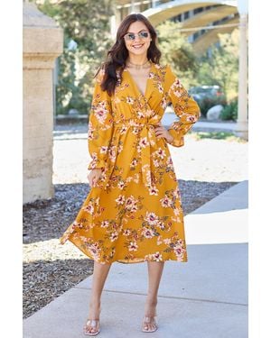 TRUEDAMES Double Take Full Size Floral Tie Back Flounce Sleeve Dress - Metallic